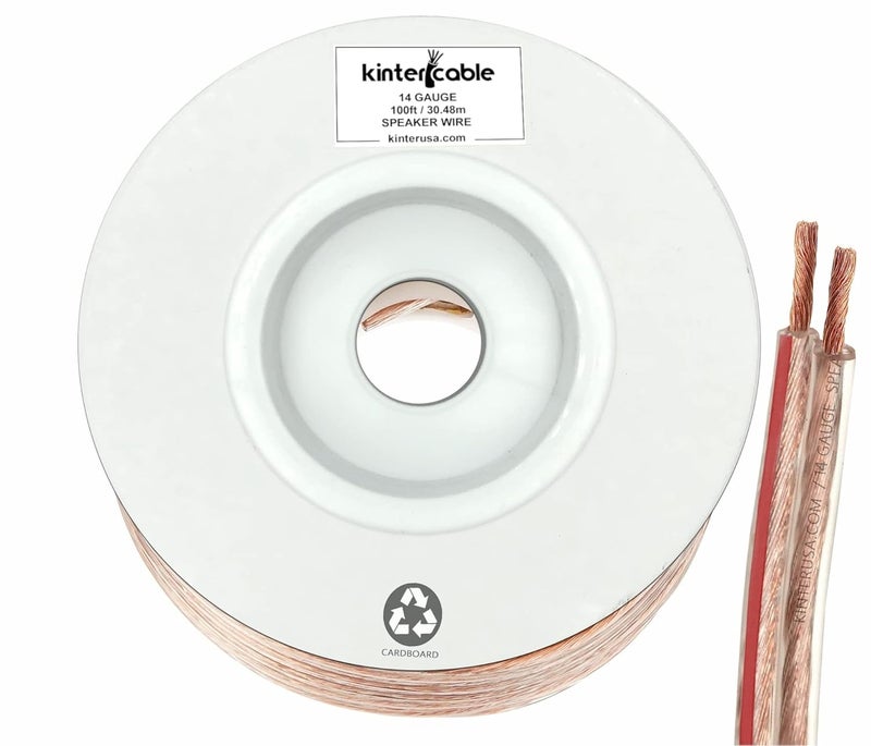 Kinter Cable 100ft 14-Gauge Audio Stereo Speaker Wire 30.48 Meters 2 Conductor Polarity Marked Clear PVC, CCA, Spool in Box, for Home Theater, HiFi, Surround, Car Audio, 117 High Strand Count (.15 OD) - Image 2